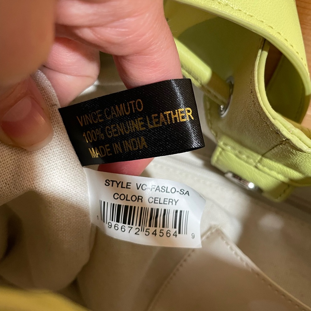 NWOT Vince Camuto Faslo Leather Bucket Satchel in Celery with Drawstring Closure - Picture 10 of 16